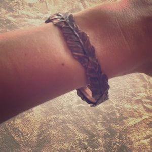 Leaf detail brass bangle bracelet